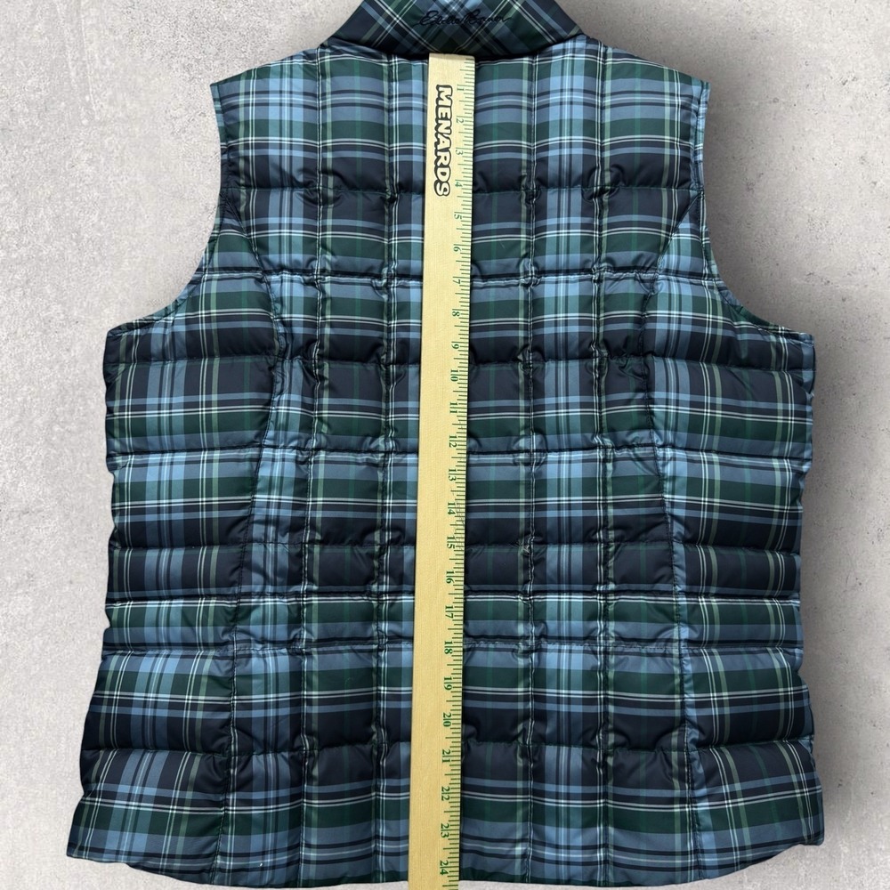 Eddie Bauer Premium Goose Down Puffer Vest Blue Green Plaid Womens Large L - Picture 5 of 8
